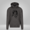 Grey hoodie with Ragnar skull design printed in black vinyl.