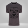 Grey t-shirt with “Proud Owner of a Fuzzy Hubby” vinyl design in black.