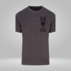 Grey t-shirt with The Bearded Viking skull logo printed in black vinyl.