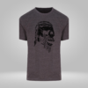 Grey t-shirt with Ragnar skull design printed in black vinyl.