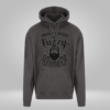 Grey hoodie with “Proud Owner of a Fuzzy Hubby” vinyl design in black.