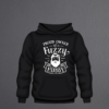 Black hoodie with “Proud Owner of a Fuzzy Hubby” vinyl design in white.
