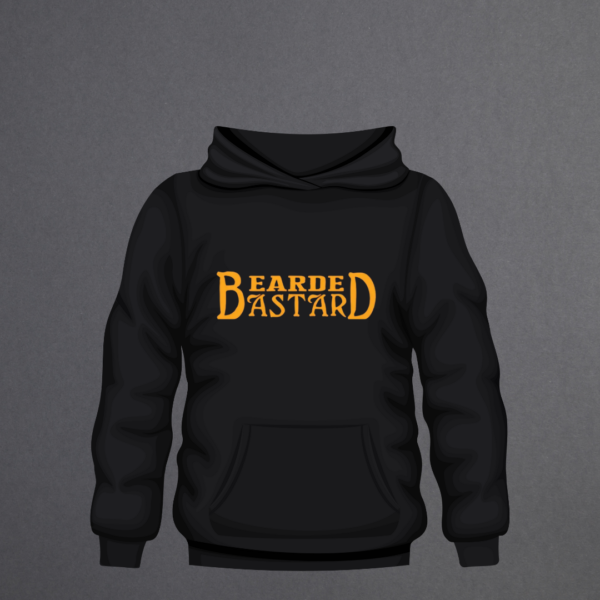 Black hoodie with “Bearded Bastard” vinyl design in Gold.