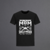 Black t-shirt with “I Have Two Titles, Mum and Shield Maiden and I Rock Them Both” vinyl design in white.