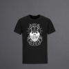 Black t-shirt with “I Have a Viking Soul” text and Viking warrior image in white vinyl.