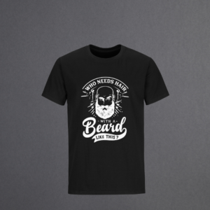 Black men’s Who Needs Hair beard T-shirt with white design – The Bearded Viking