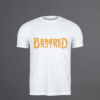 White t-shirt with “Bearded Bastard” vinyl design in Gold.