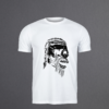 White t-shirt with Ragnar skull design printed in black vinyl.