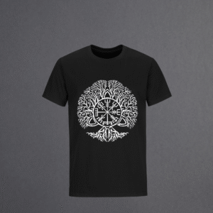 Black Vegvisir in Yggdrasil unisex T-shirt with white design – The Bearded Viking